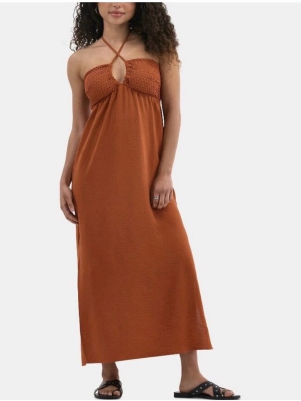 No Boundaries Rust Orange Crochet Halter/Strapless Maxi Dress Boho Beach Medium